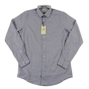 C-Lab NYC Mens Geometric Black White Button Up 4 Way Stretch Slim Fit 14.5 32/33